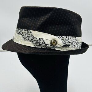 Goorin Bros Fedora Hat Cap Mens Sz M Brown Pinstripe w Satin Band Wool Blend